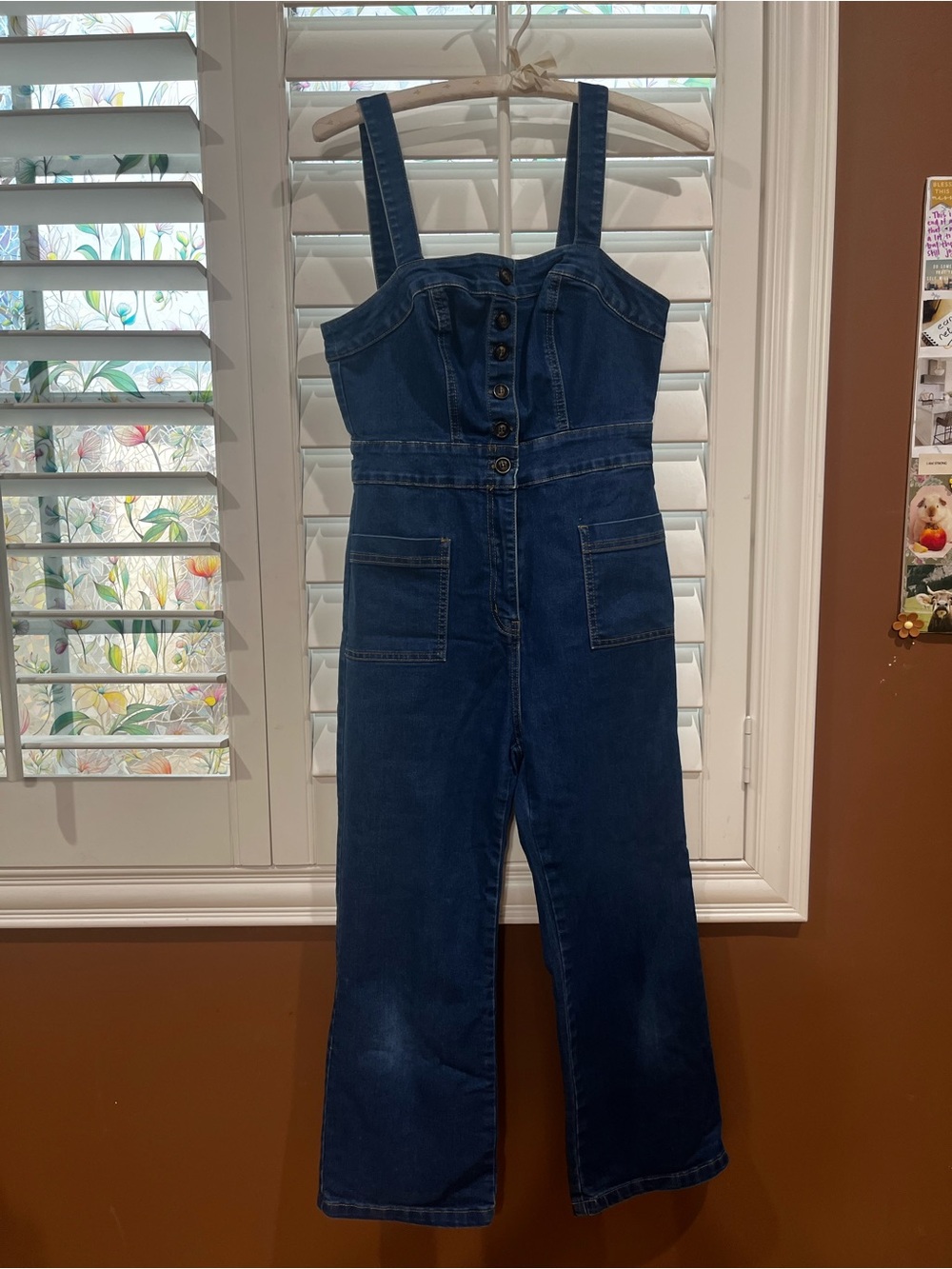 essue Dark Blue Denim Button-Front Jumpsuit